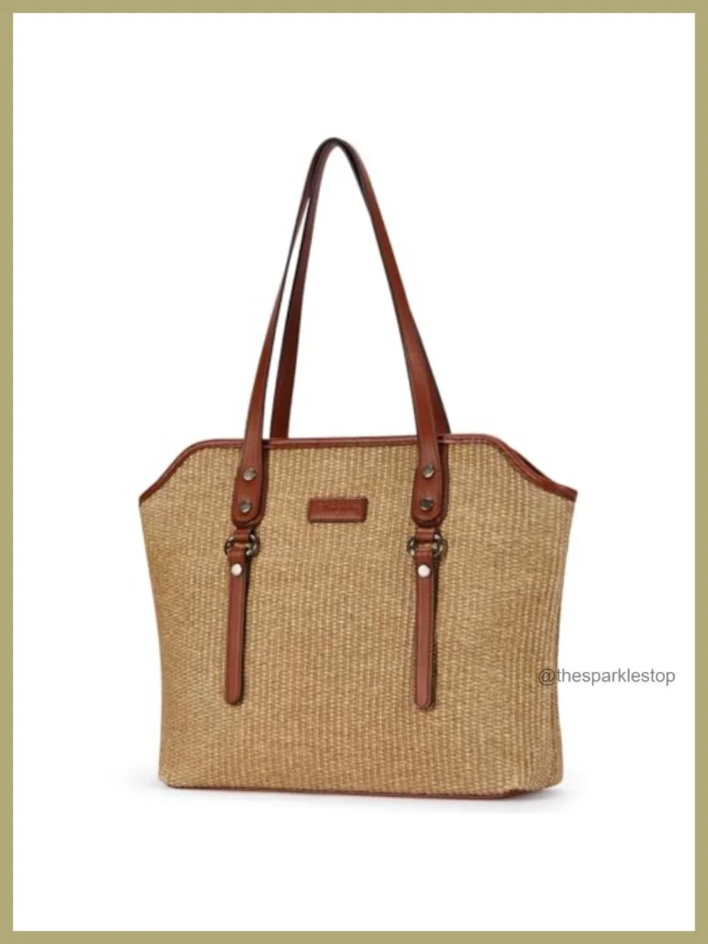 Large Capacity Straw & Vegan Leather Tote Bag for Women Shoulder Travel Work